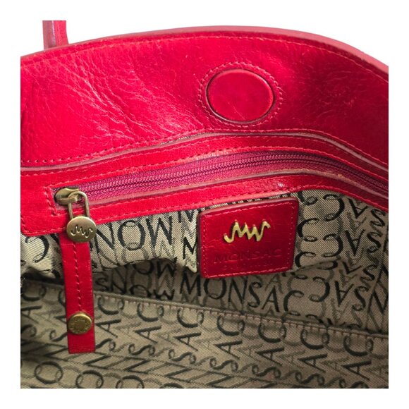 Monsac Original Genuine Leather Handbag Purse Brick Red Double Handle 12.5" x 7" - Picture 9 of 13